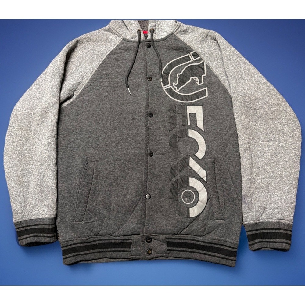 Y2K Ecko Unltd Hoodie Mens M / L Rhino Full Button Sweatshirt Jacket Sherpa